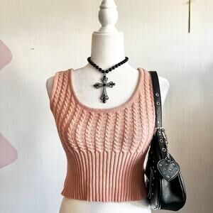 Pink Knit Crop Top, Soft Girl, Coquette, Y2K, Balletcore, Kawaii, Small,‎ Girly